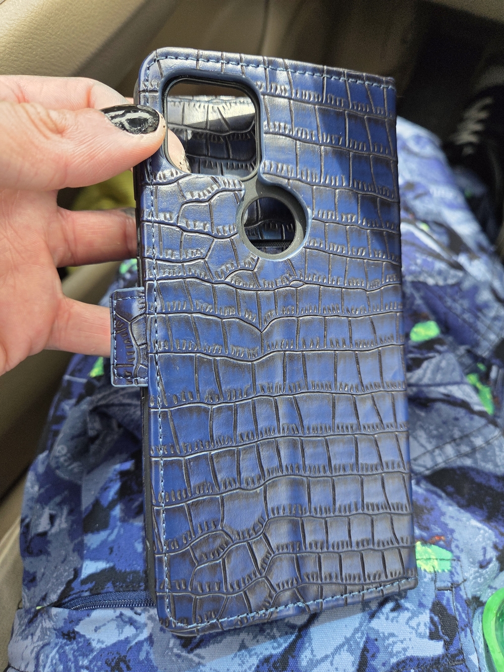 google pixel 4a. blue Croc-Texture Wallet Phone Case with Magnetic Flap